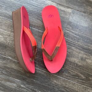 CORAL REEF UGG RUBY 2" WEDGE LEATHER SANDALS FLIP FLOP 10